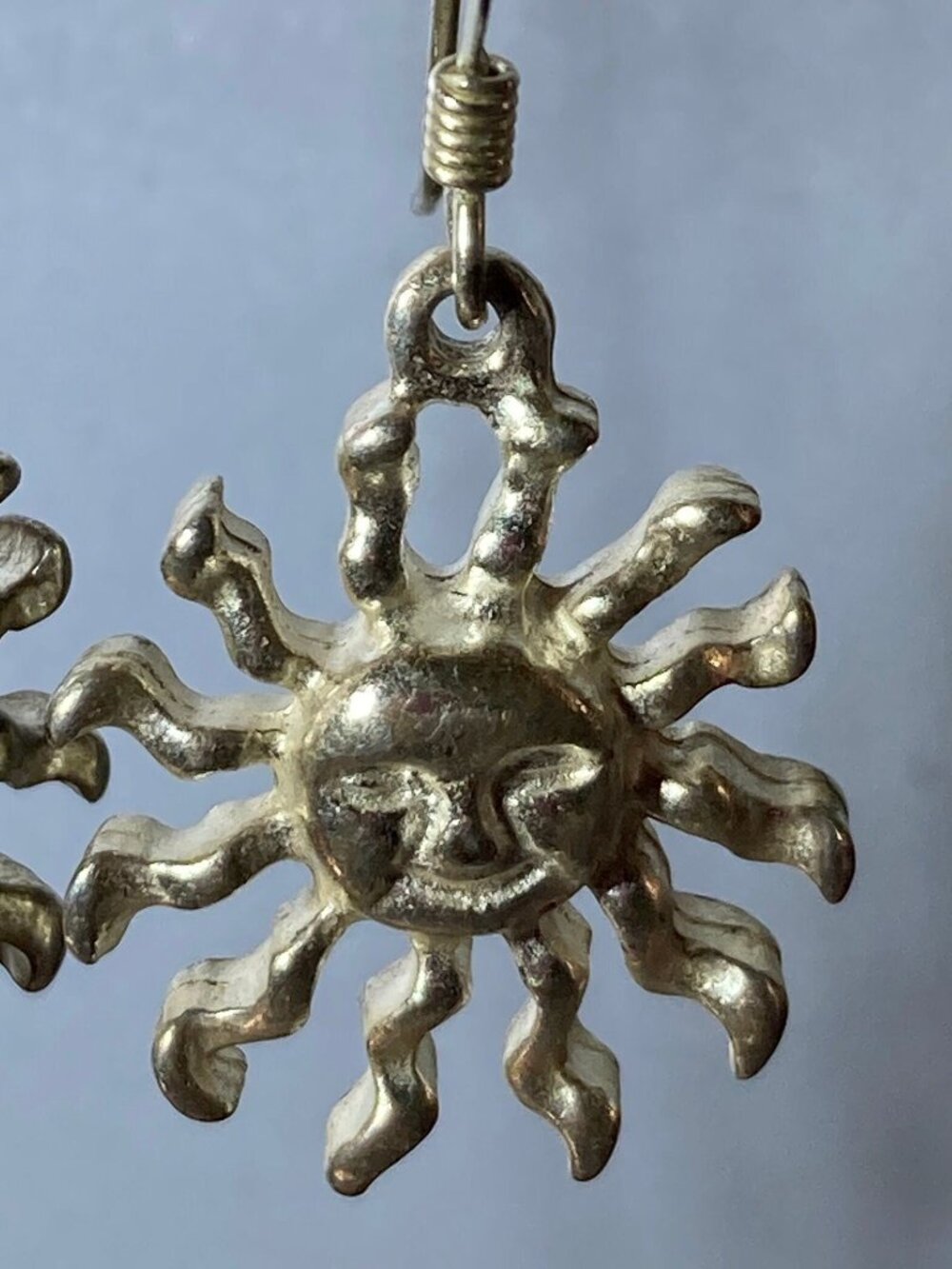 Vintage Silver French Wire Sun Face Earrings